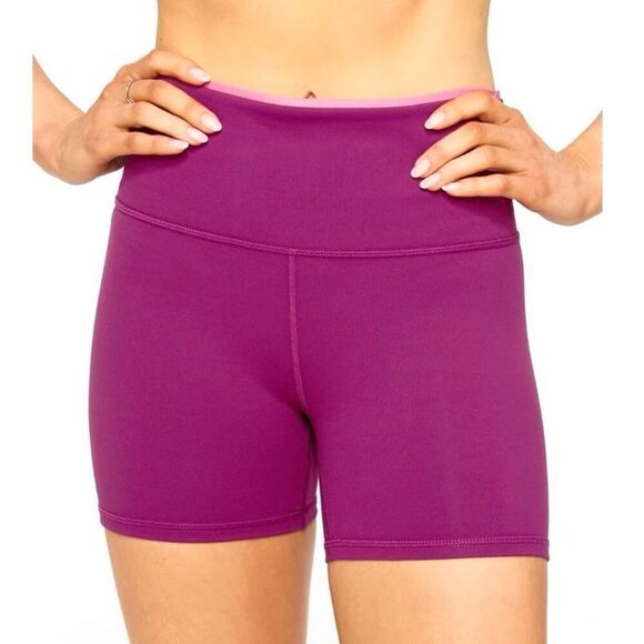 Fabletics Boost PowerHold® High-Waisted Short 4” Berry Crush/Pink Bloom Size L N - Picture 2 of 9
